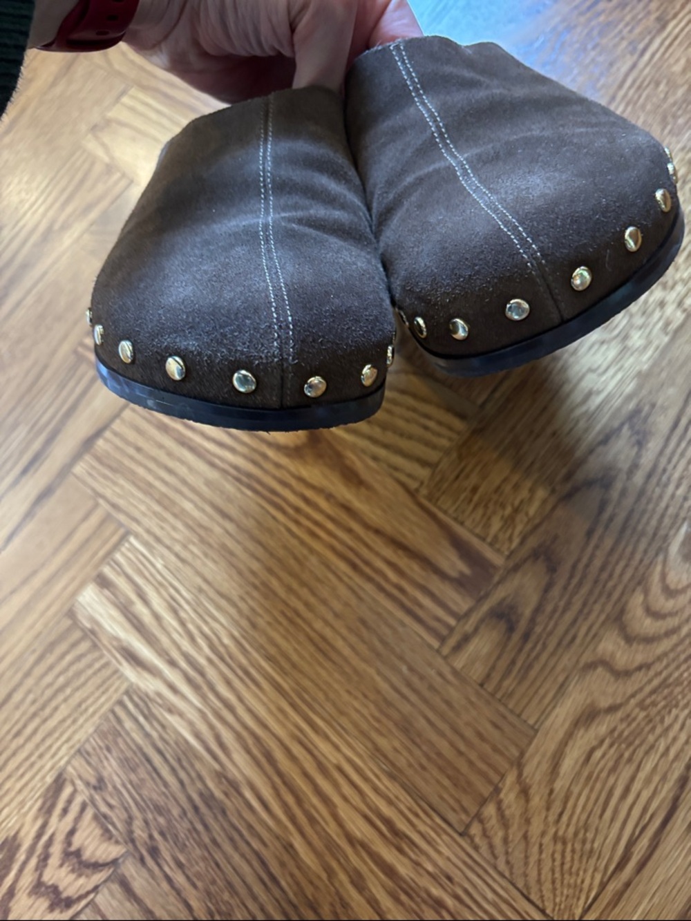 Zara Brown Suede Clogs with Stud Trim - Picture 3 of 4